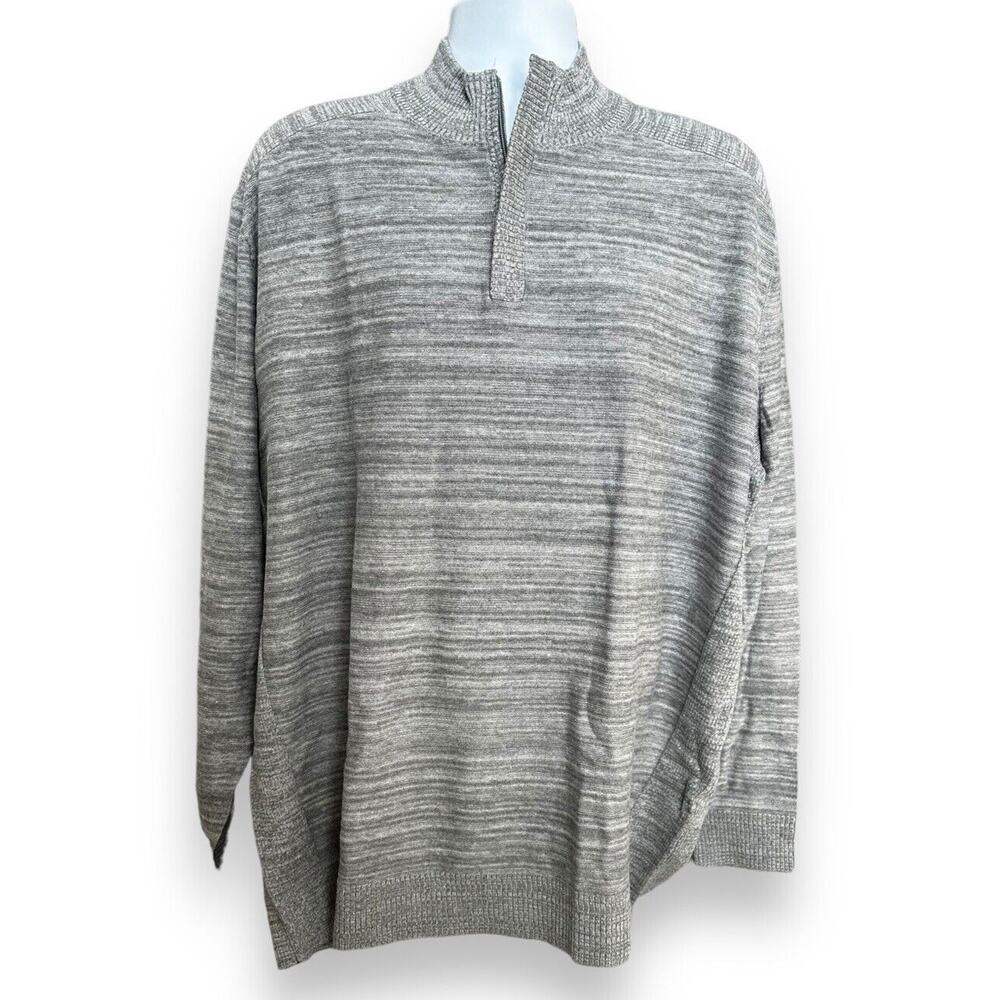 New Alfani 1/4 Zip Gray Marled Stripe Knit Sweater Big & Tall Classic 2XLT NWT